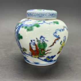 A Rare Doucai Figure Pattern Tianzi Jar