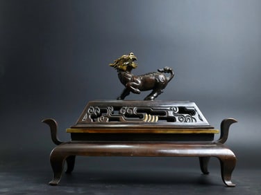 A Rare Red Copper Gilt Double-Ears Incense Censer