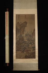 A Chinese Vertical Scroll Ink Painting of Landscape on Silk
