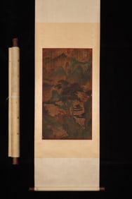 A Chinese Vertical Scroll Ink Painting of Landscape on Silk