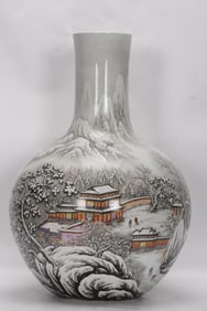 A Rare Enamel Poem Snowscape Landscape Pattern Vase