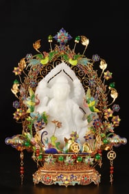 A Rare Filigree Gilt Jade Inlaid Mountain Landscape Ornament