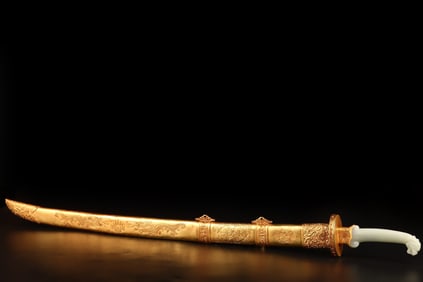 A Rare Copper Gilt Jade Inlaid Handle Sword