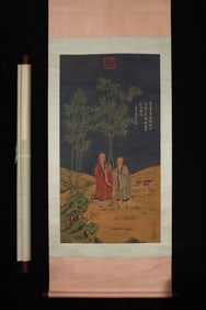A Chinese Vertical Scroll Ink Painting of bamboo on Silk