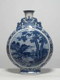 A Rare Blue and White Lotus Pattern Landscape Pattern Vase?
