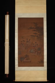 A Chinese Vertical Scroll Ink Painting of figure on Silk