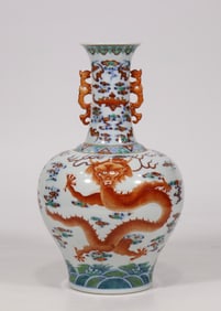 A Rare Doucai Dragon Pattern Double-Ears Vase?