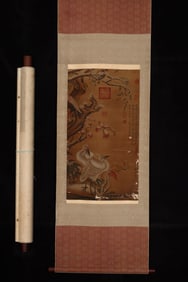 A Chinese Vertical Scroll Ink Painting of flower and bird on Silk