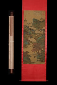 A Chinese Vertical Scroll Ink Painting of Landscape on Silk