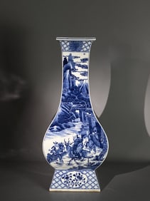 A Rare Blue and White Figure Pattern Square Vase