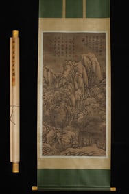 A Chinese Vertical Scroll Ink Painting of Landscape on Silk