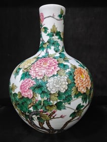 A Rare Famille-Rose Peony Pattern Vase