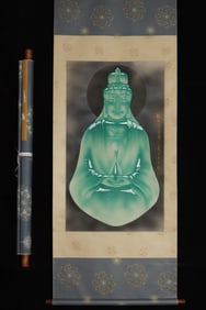 A Chinese Vertical Scroll Ink Painting of Guanyin on Paper