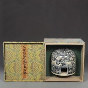 A Rare Blue-and-white Flower and Phoenix Pattern Yurt-shaped Object