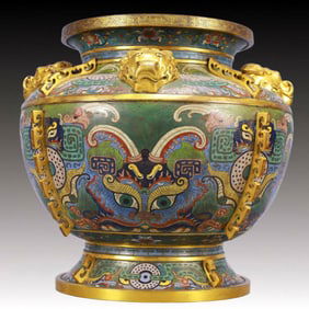A Rare  Cloisonne Beast-Face Pattern Beast-Ears Jar