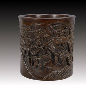 A Exquisite Zitanwood Character and Story Pattern Brush Pot