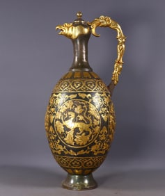 A Huge Gilt Bronze Lotus and Auspicious Beast Pattern Ewer