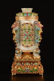 A Rare Gilt Bronze Inlaid White Jade Flower Pattern Jar