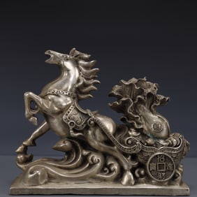 An Exquisite Silver-plated Bronze Horse Ornament