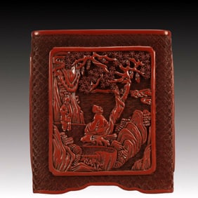 An Exquisite Carved Red Lacquer Character and Story Pattern Brush Pot,Qing Dynasty, China,Qianlong