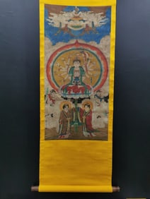 A Chinese Vertical Scroll Ink Painting of Thousand-hand Guanyin on Silk,Guan Xiu