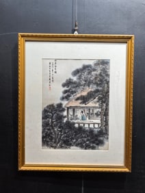 A Chinese Ink Painting of Figure on Paper With Frame,Fu Baoshi