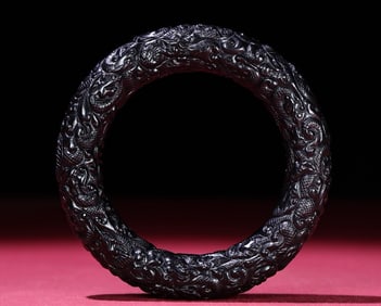 An Exquisite White Jade Black Lacquer Dragon Pattern Bracelets