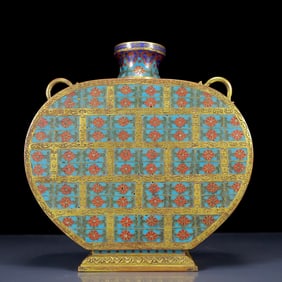 An Exquisite Cloisonne Flower Pattern Double-Ears Vase