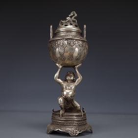 An Exquisite Silver-plated Bronze Figure Censer