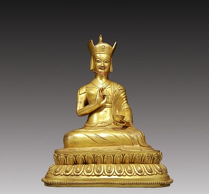 A Solemn Gilt Bronze Statue of Padma Sambhava