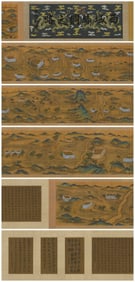 A Chinese Hand Scroll Ink Painting of Landscape and Figure on Silk,Qianlong