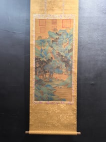 A Chinese Vertical Scroll Ink Painting of Landscape and Figure on Silk,Wang Xizhi