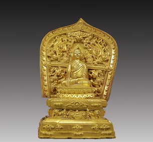 A Solemn Gilt Bronze Statue of Guru