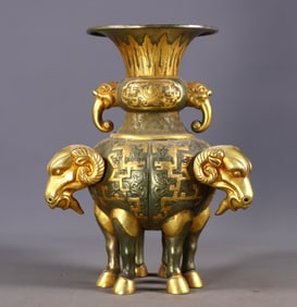 An Exquisite Gilt Bronze Sheep-Head Beast-Ears Vase