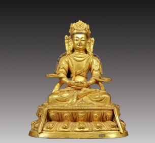 A Solemn Gilt Bronze Statue of Amitayus