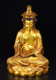 A Huge Gilt Bronze Lotus Pattern Buddha Statue