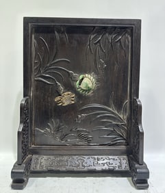 A Rare Zitanwood Crab Pattern Screen,Inlaid Jade