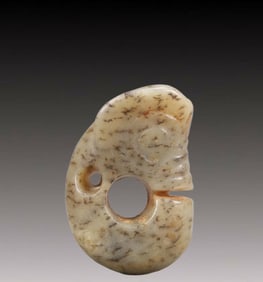 An Archaic Hongshan Culture Greenish Jade Pig and Dragon Pendant