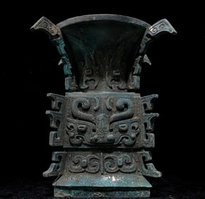An Archaic Bronze Beast-Face Pattern Zun,With Inscription