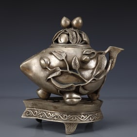 An Exquisite Silver-plated Bronze Peach Pattern Censer