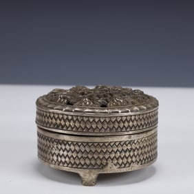 An Exquisite Silver-plated Bronze Dragon Pattern Tripod Censer