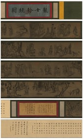 A Chinese Hand Scroll Ink Painting of Character and Story on Silk,Wu Daozi
