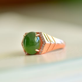 An Exquisite Sterling Silver-Gold Plated Inlaid Jasper Ring,Inlaid Diamond