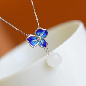 An Exquisite Sterling Silver Inlaid White Jade Pendant