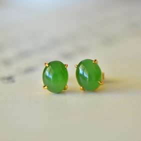 A Pair of Exquisite Sterling Silver-Gold Plated Inlaid Jasper Earrings