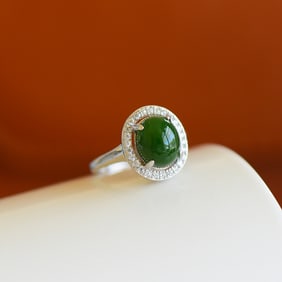 An Exquisite Sterling Silver Inlaid Jasper Ring,Inlaid Diamond