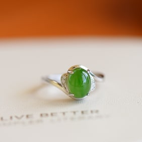 An Exquisite Sterling Silver Inlaid Jasper Ring,Inlaid Diamond