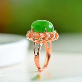 An Exquisite Sterling Silver-Gold Plated Inlaid Jasper Ring,Inlaid Diamond