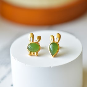 A Pair of Exquisite Sterling Silver-Gold Plated Inlaid Jasper Earrings