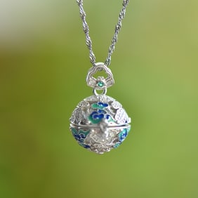 An Exquisite Sterling Silver Inlaid White Jade Pendant